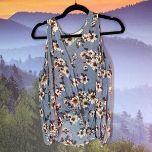 Lush Floral Wrap Blouse - Blue and White